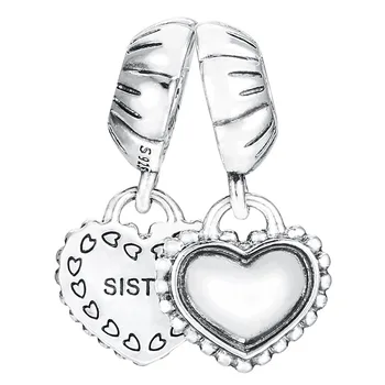 

New 925 Sterling Silver Bead Charm Two-part Love Heart My Special Sister Pendant Beads Fit Bracelet Bangle Diy Jewelry
