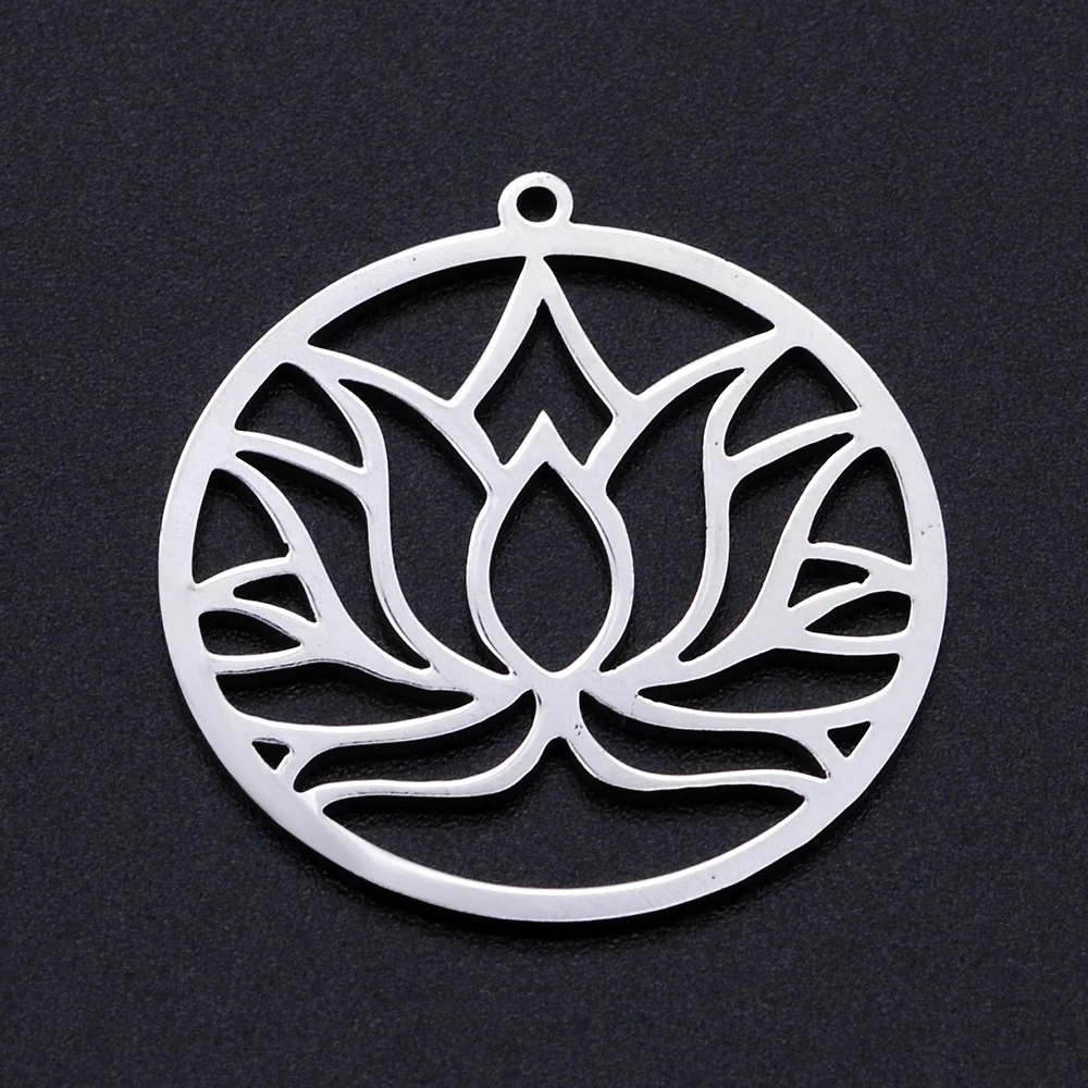 5pcs/lot Flower of Life DIY Charms 316 Stainless Steel Yoga Lotus Connectors Charm Om Hansa Hand Jewelry Pendant