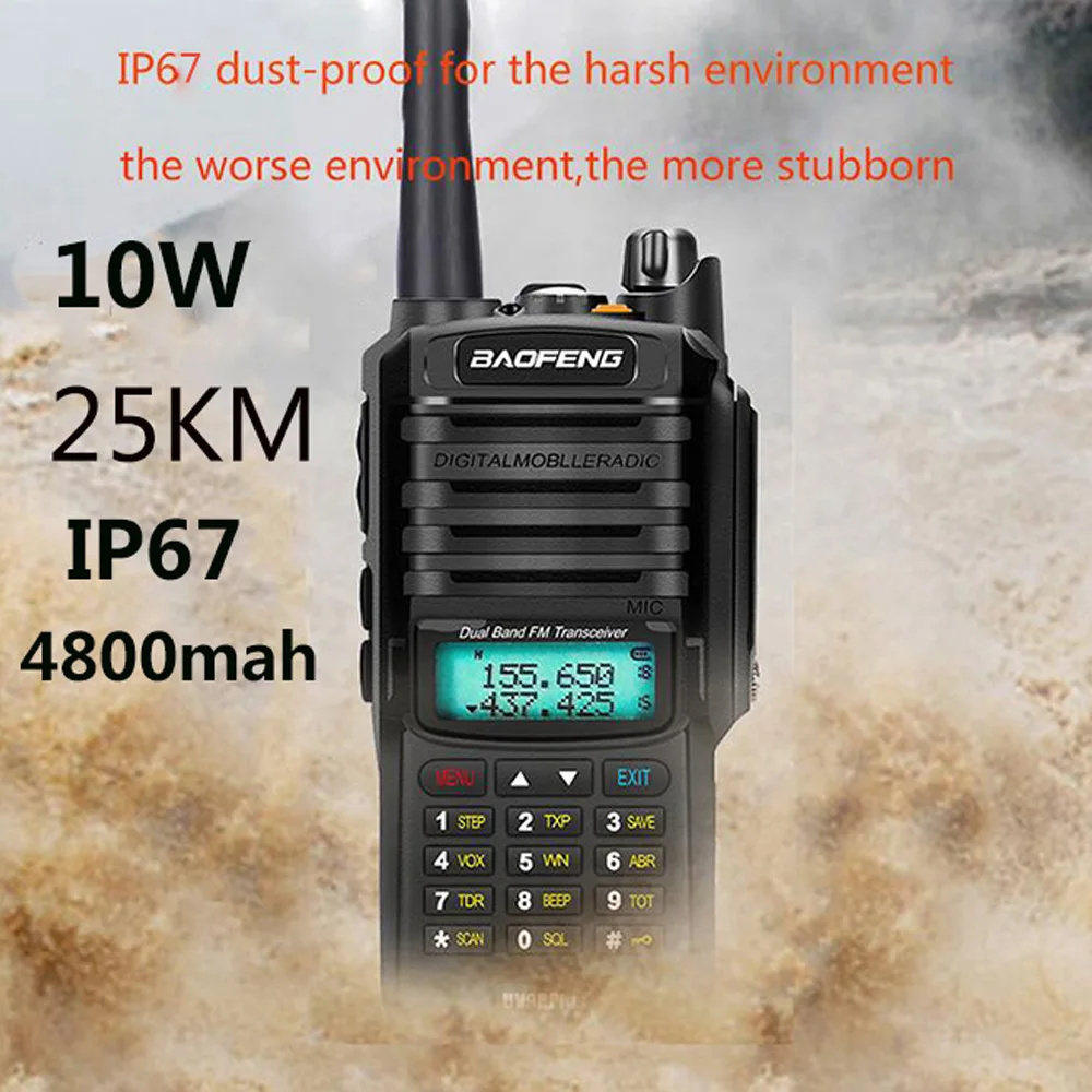 Rádio em Dois Rádio de Longo Estação de Rádio Upgrade Baofeng Mais 50km Walkie Talkie 10 w 4800mah Sentidos Vhf Uhf Presunto Alcance cb Uv9r Uv-9r