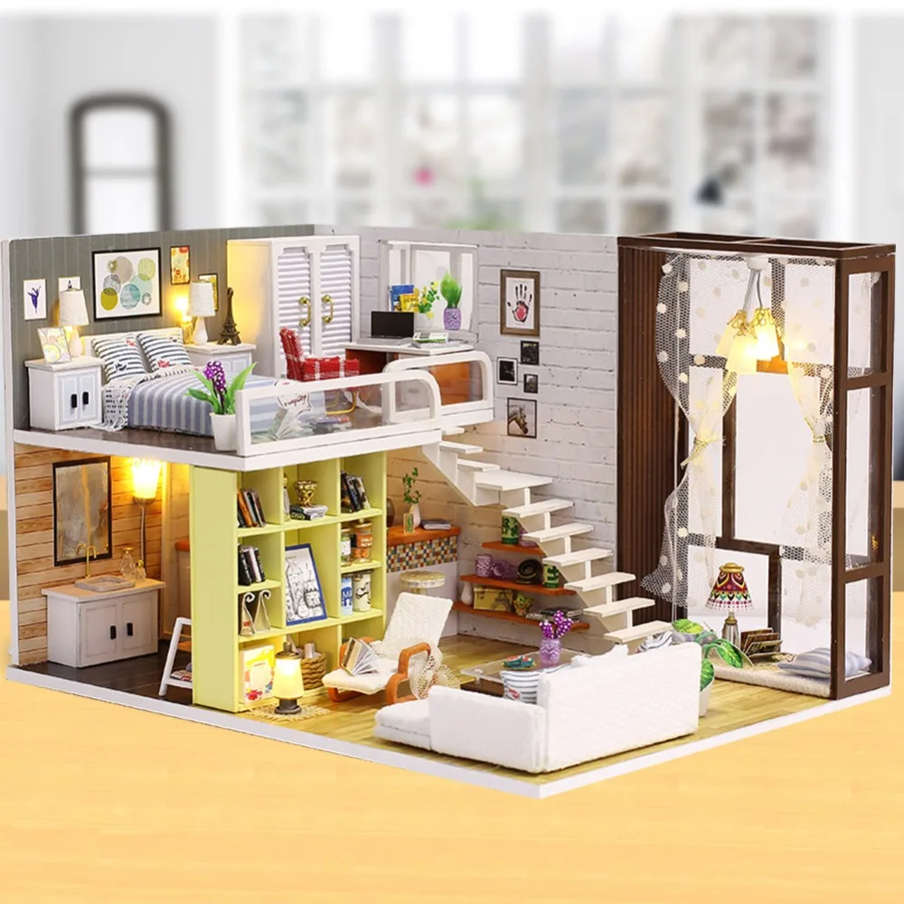 IiE CREATE Dollhouse K028 contract City Miniature DIY Kit с подсветкой и пылезащитным покрытием