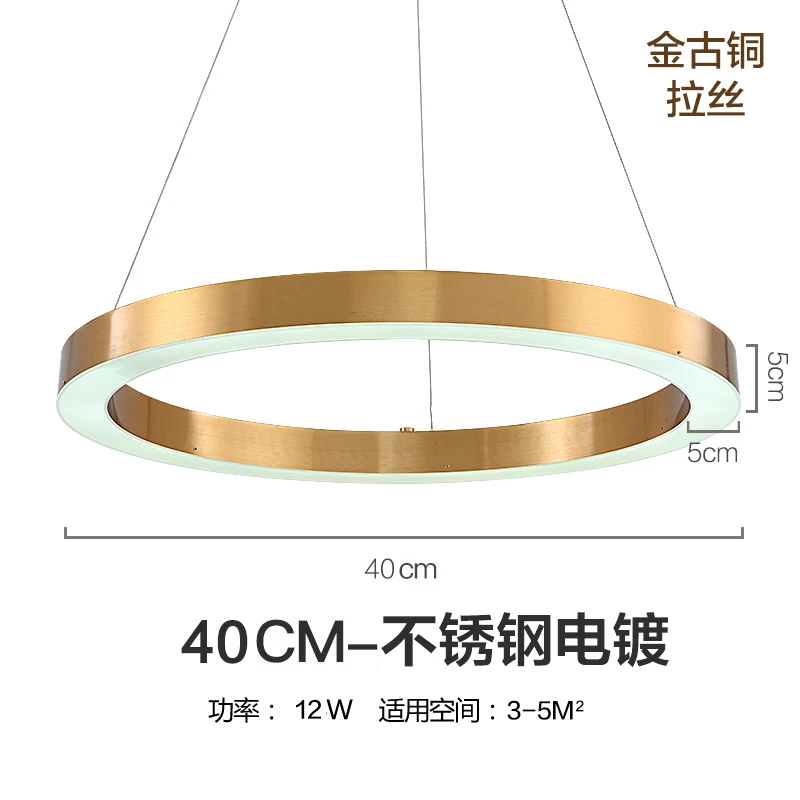 Steel Plating40cm Led Золотая кольцевая форма люстра пост современный лаконичный оригинальность личность лобби гостиная лампа отель люстра - Цвет корпуса: Steel Plating40cm