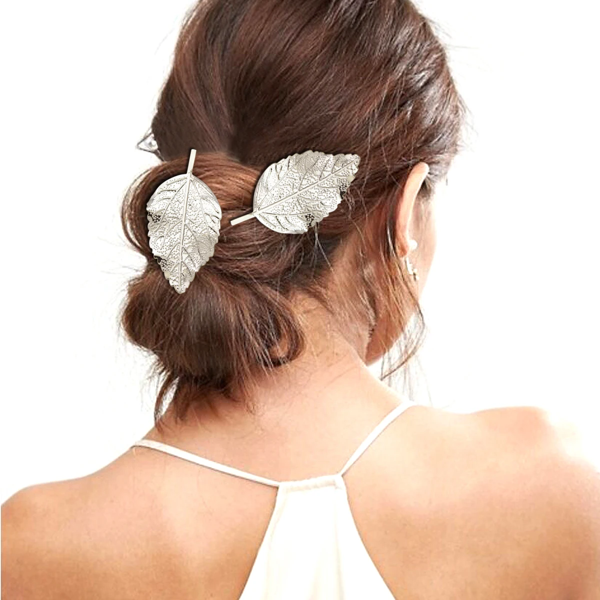 2x украшенный металлический лист французский Updo волос коготь Головы Клип платье защелкивающаяся булавка-брошь, подарок для женщин Свадебные аксессуары модные