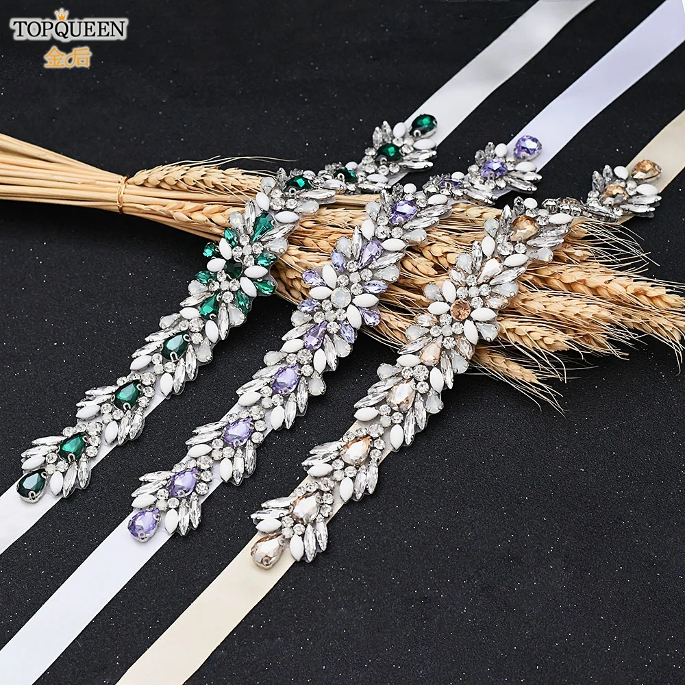 

TOPQUEEN S476 Fashion Wedding Bridal Belt Women's Belt with Colorful Rhinestone Luxury Wedding Accessories Jewel Belt Party Belt