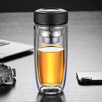 

400ml Business Style Double Wall Glass Tea Mug With Filter Coffee Travel Cup Drink Bottle Tumbler Drinkware Eco-Friendly