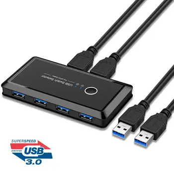 

USB 3.0 Switch Selector 2 Computer Sharing 4 Devices for Keyboard Mouse Printer Plug / Play 2 In 4 Out Portable Switch Selector