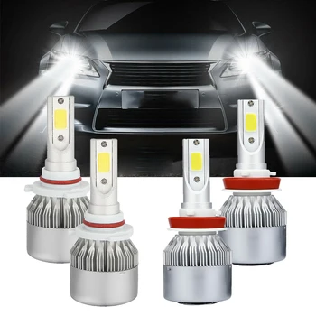 

2x C6 LED Headlight Bulbs COB LED Car Lights H10 HB3 9005 9006 6000K-White 72W 12V 7200LM Aluminum Alloy Copper Auto Headlamps