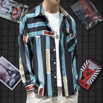 

Men's New Style Japanese Striped Shirt Fashion Large Comfortable Shirt Blouse men's casual hip hop loose long-sleeved shirt 8.12