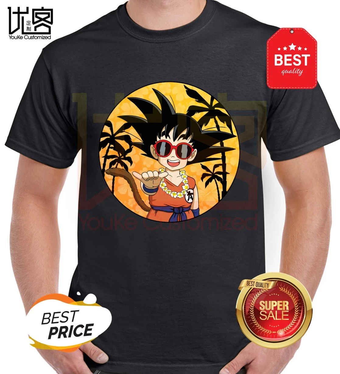 Мужская и женская футболка Shaka Goku 100% хлопок с коротким рукавом Повседневная