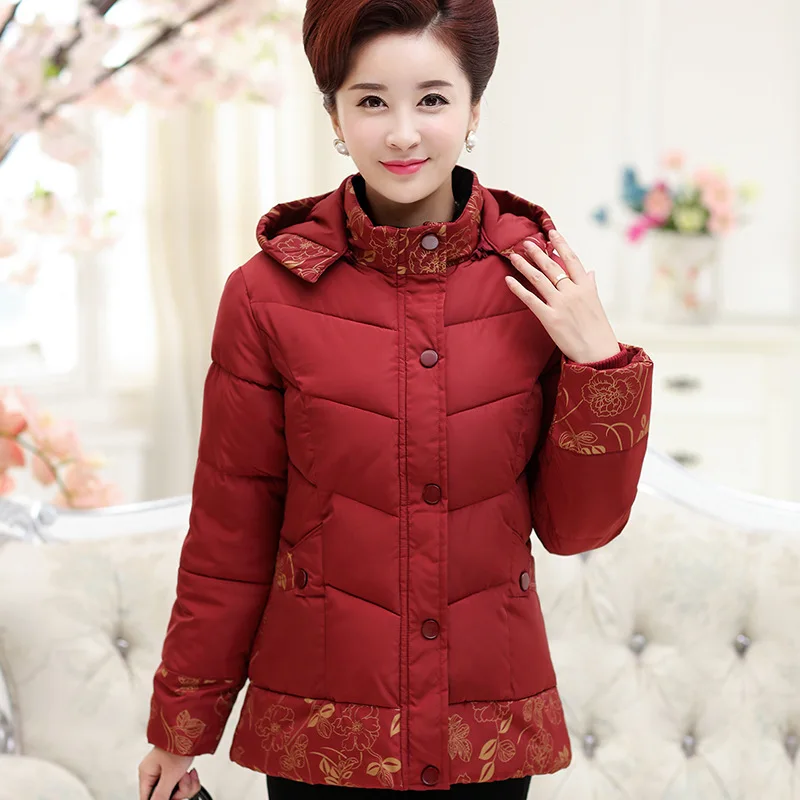 

Middle-aged Women Dress Cotton-padded Clothes Thick Short Coat Middle-aged Women's Winter Korean-style Large Size 40-50-60-Year-