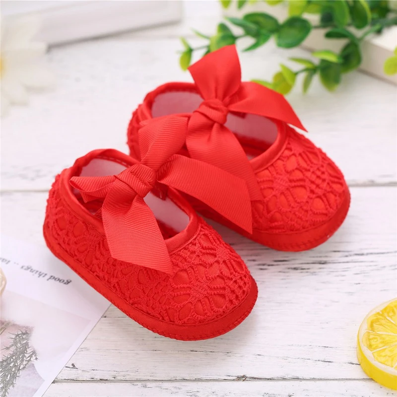 Кружевная обувь для маленьких девочек; эластичная лента; нескользящая обувь для маленьких девочек на мягкой подошве; нескользящая обувь с бантом; обувь для малышей 0-18 месяцев