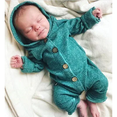 Зеленый Baby Boy Girl Romper Cotton Hooded Infant Jumpsuit Casual Kids Toddler Overalls Clothes Outfit Long Sleeve Baby Kids Bodysuit - Цвет: Зеленый