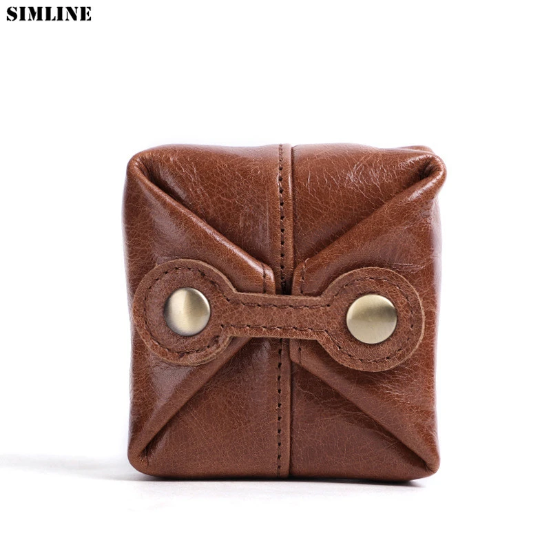SIMLINE monedero de cuero genuino para hombre y bolso Vintage hecho mano para auriculares pequeños, BILLETERA, bolsillo para guardar dinero| Monederos| - AliExpress