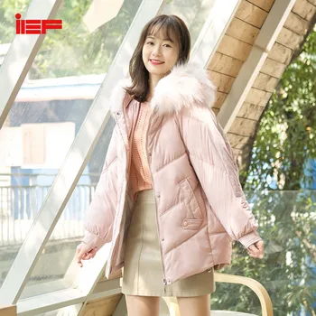 

IEF Winter Long Style Women Coat Hoodies Fur Collar Cotton Loose Solid Color Jacket 0624A-D013-