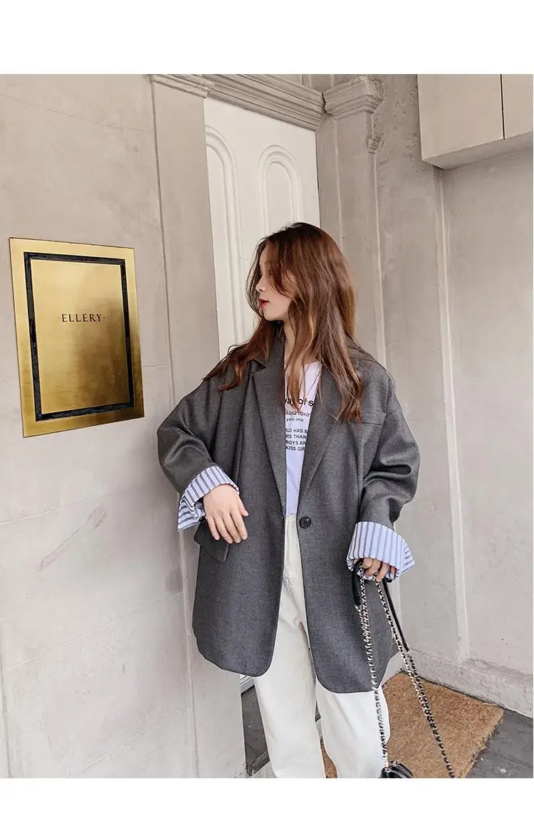 Осенний стиль, корейский стиль, свободный крой, два цвета, средняя длина, на одной пуговице, для путешествий, маленький костюм, пальто для женщин