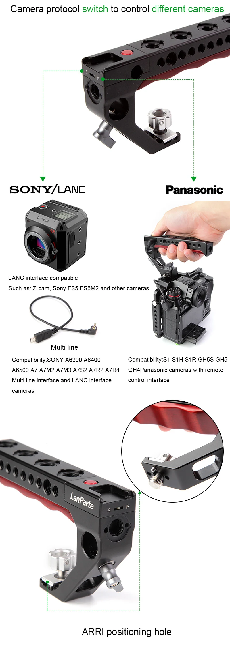 Lanparte Топ Ручка REC управление с Arri локатор для SONY A6500 A7 Panasonic GH4 GH5S