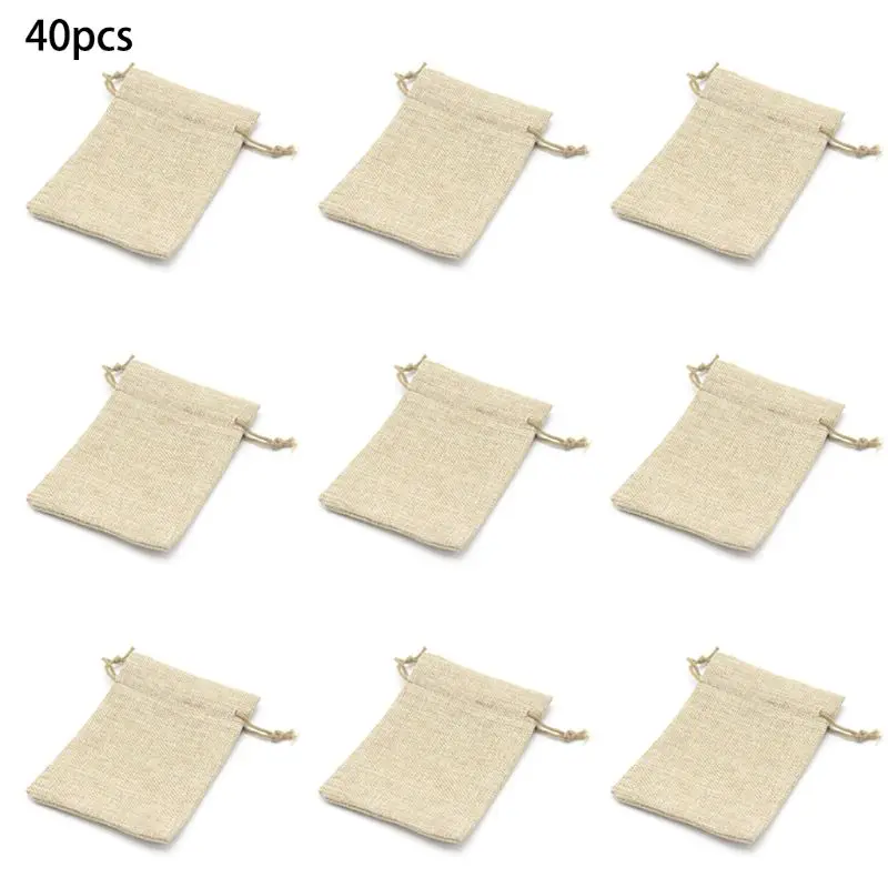 40 Burlap Bags with Drawstring Gift Bags Jewelry Pouches Sacks for Wedding Party and DIY Craft