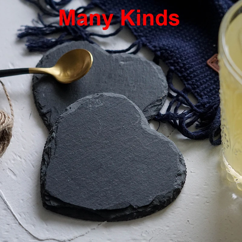 Черный твердый натуральный сланец в форме сердца ужин Свадебная табличка лоток