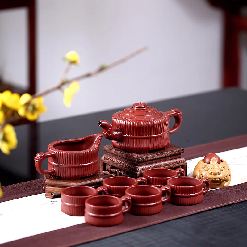 Yixing zi sha cha Teapot Set Raw Ore Dahongpao Tea Entirely Handmade Leading a Bundle Bamboo Yixing Clay Teapot Manufacturers Di