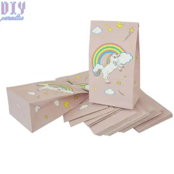

60PCS Rainbow Unicorn Candy Cake Bag oil-proof Paper Birthday Favors Gift dessert Pastry Packing Bags Boxes Party Decor Mixed