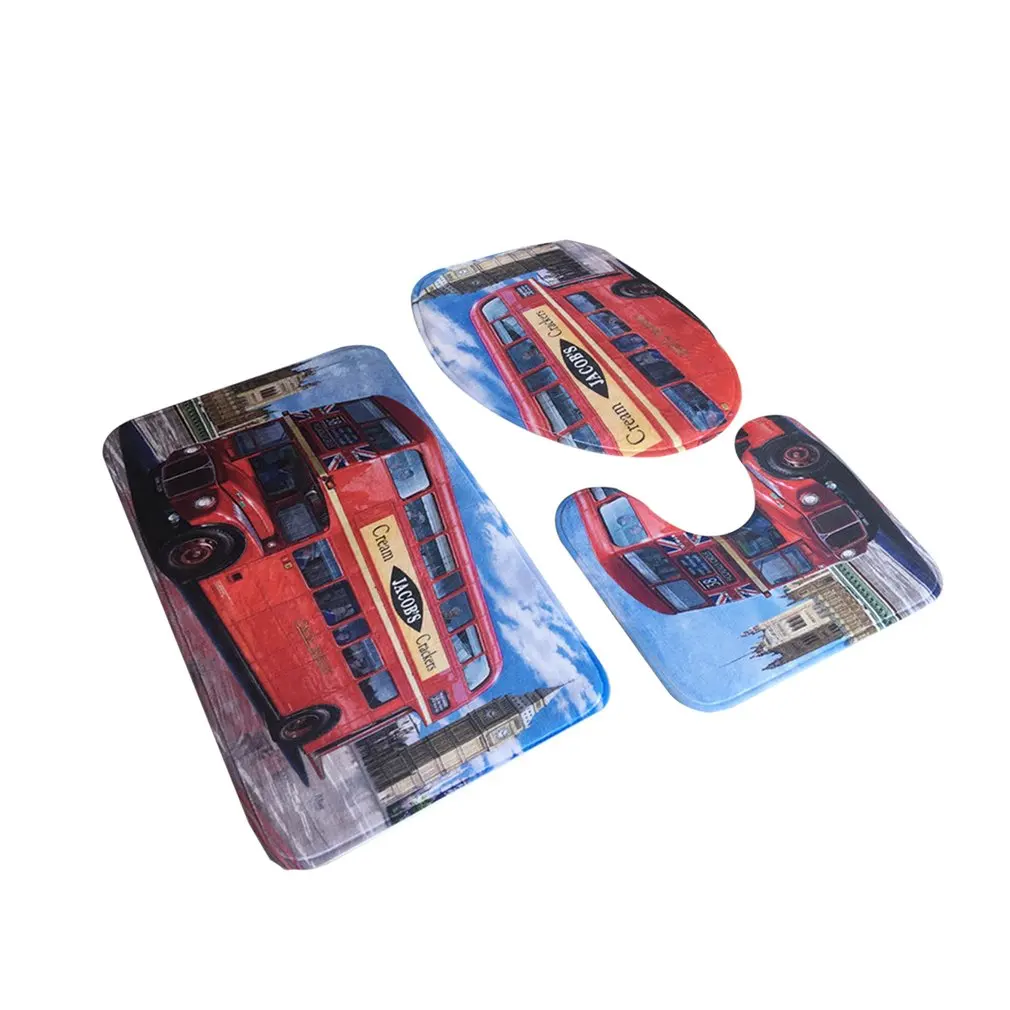 

3 Pcs/Set Flannel Bath Mats 3D Printing Water Absorption Anti Slippery Bathroom Rug Sets Flooring Carpet Set