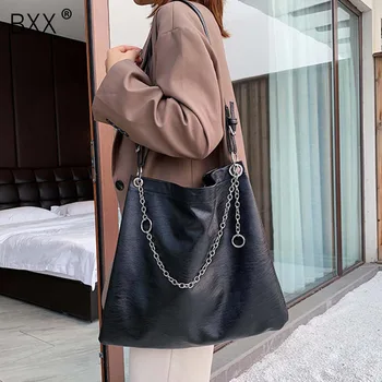 

[BXX] PU Leather Large Capacity Crossbody Bags For Women 2020 Spring Chain Design Shoulder Messenger Bag Lady Handbags HK782