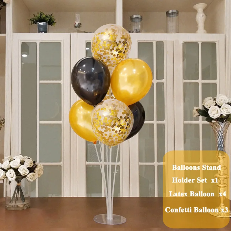 gold black set 7 трубок подставка для воздушных шаров держатель колонки с днем рождения украшения для маленьких мальчиков и девочек первый год конфетти свадьбы - Цвет: gold black set