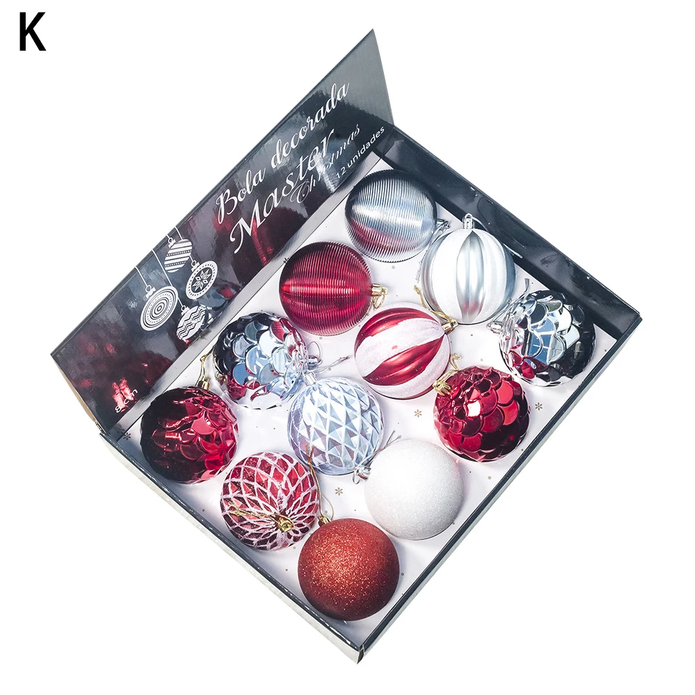 12Pcs/Set Shatterproof Santa Deer Print Christmas Balls Xmas Tree Hanging Decor Gift Christmas and other festival decoration