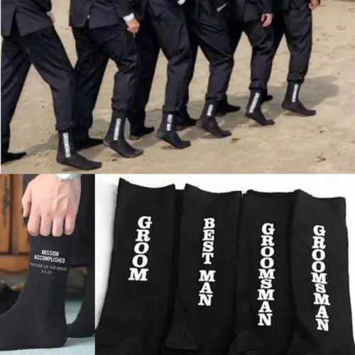 Mens kids Black Wedding Socks Groom Best Man Letter Usher Ring Bearer 