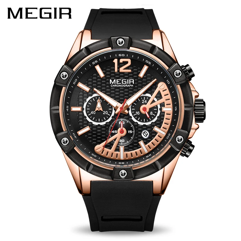 

MEGIR Men Sport Watch Chronograph Silicone Strap Quartz Army Military Watches Clock Men Top Brand Luxury Male Relogio Masculino