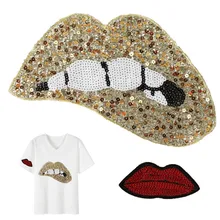Блестки патч на заказ золотые красные губы Женская одежда Аксессуары аппликации пришить патчи для одежды наклейки Parches Naszywki