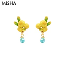 MISHA Stud Earrings For Women Handmade Enamel Earrings Fruit Lemon Design Jewelry For Women Girls Party Wedding Birthday Gifts