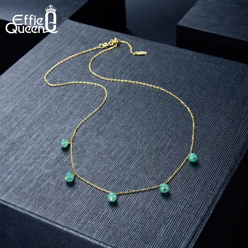 Effie Queen Real 925 Sterling Silver Necklaces Natural Red Garnet Stone Beads Chain Necklace For Women Gold-color Jewelry BN149