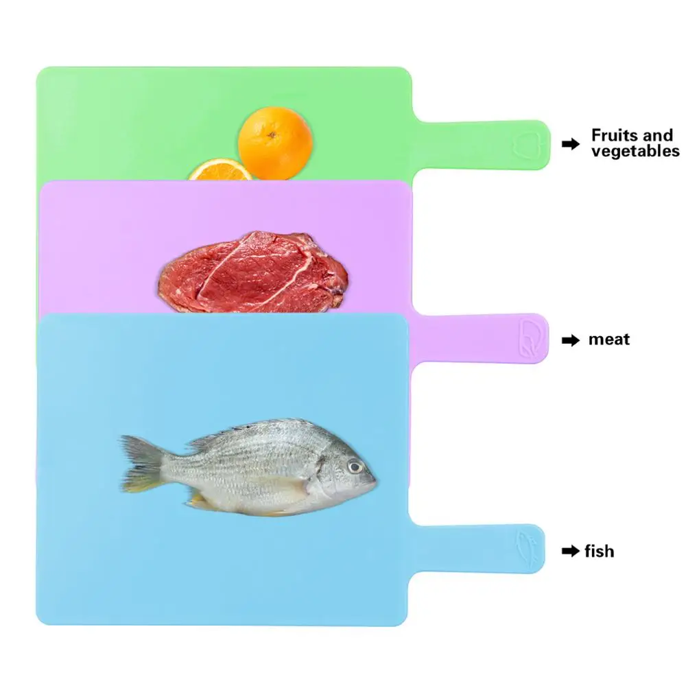 Пластиковая разделочная доска Нескользящие коврики Антибактериальный режущий блок-набор из 3 единиц
