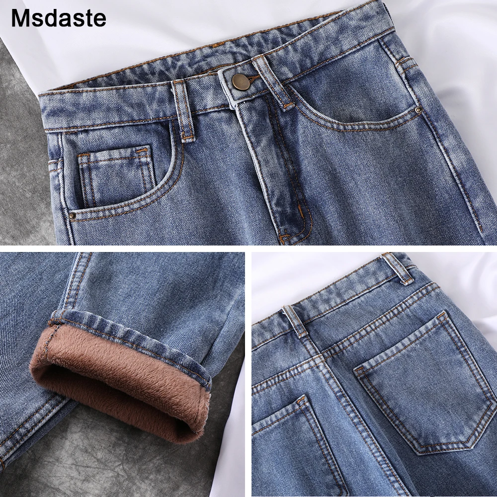 Теплые бархатные джинсовые брюки для женщин флисовые джинсы женские длинные