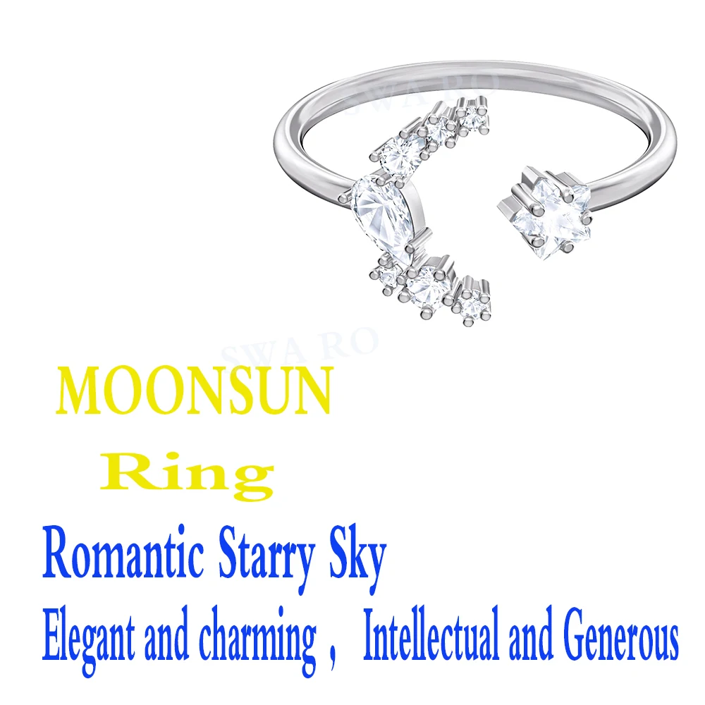 

SWA RO 2019 New MOONSUN Romantic Starry Rings Fantasy Charm of White Gold Night Sky Crystal Female Engagement Ring Jewelry Gift