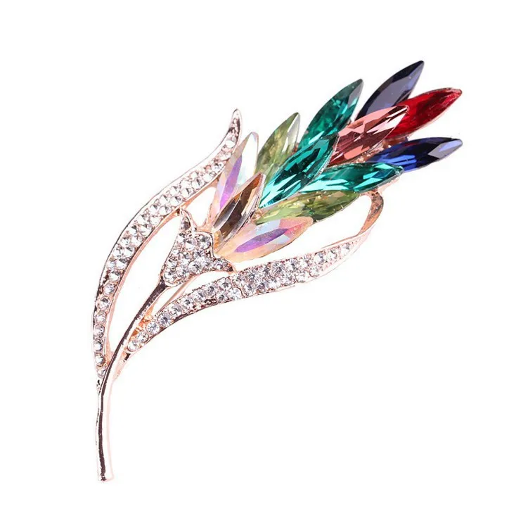 

Europe And America Fashion Parts New Style AliExpress Popular Leaves Crystal Flower Brooch