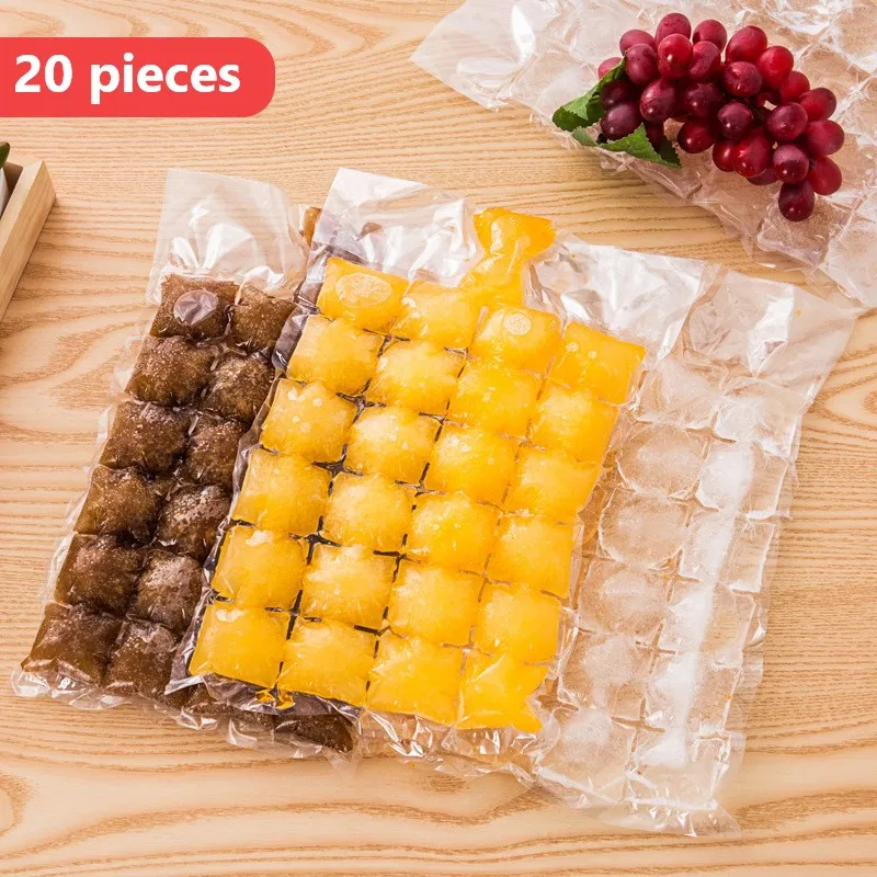 20Pcs Summer 24 Grids Disposable Transparent Ice-making Bags Ice Tray Molds For Household Kitchen Accessories DIY Drinking Tool |