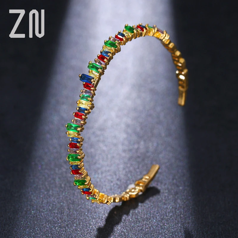 ZN современный дизайн для женщин нерегулярные многоцветные кубический циркон расположение Регулируемый Браслет вечерние на запястье безделушка