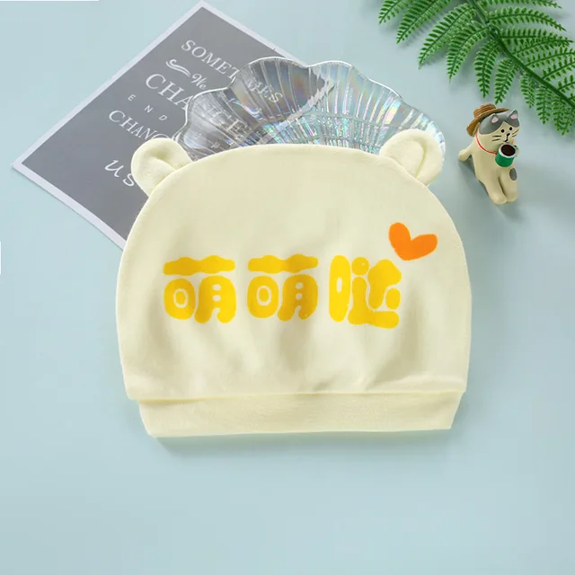 Four Seasons Kids Newborn Baby Hats 100% Cotton Cap 40 Color Cartoon Cute Printed Hat Suitable for 0-12 Months Baby Accessories Cute yellow