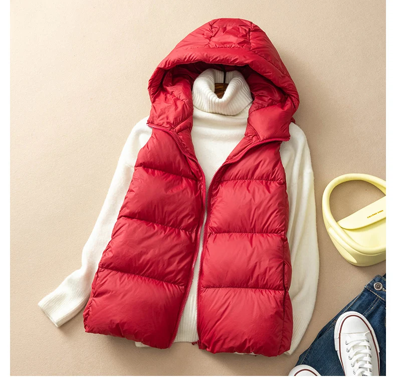SEDUTMO Winter Duck Down Jacket Women Short Warm Thick Hooded Vest Female Slim Quilted Sleeveless For Spring ED1820
