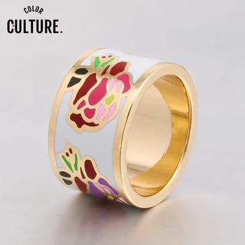 

High Quality Flowers Rings for Women Stainless Steel Enamel Jewelry White Pink Ring Mother Gift