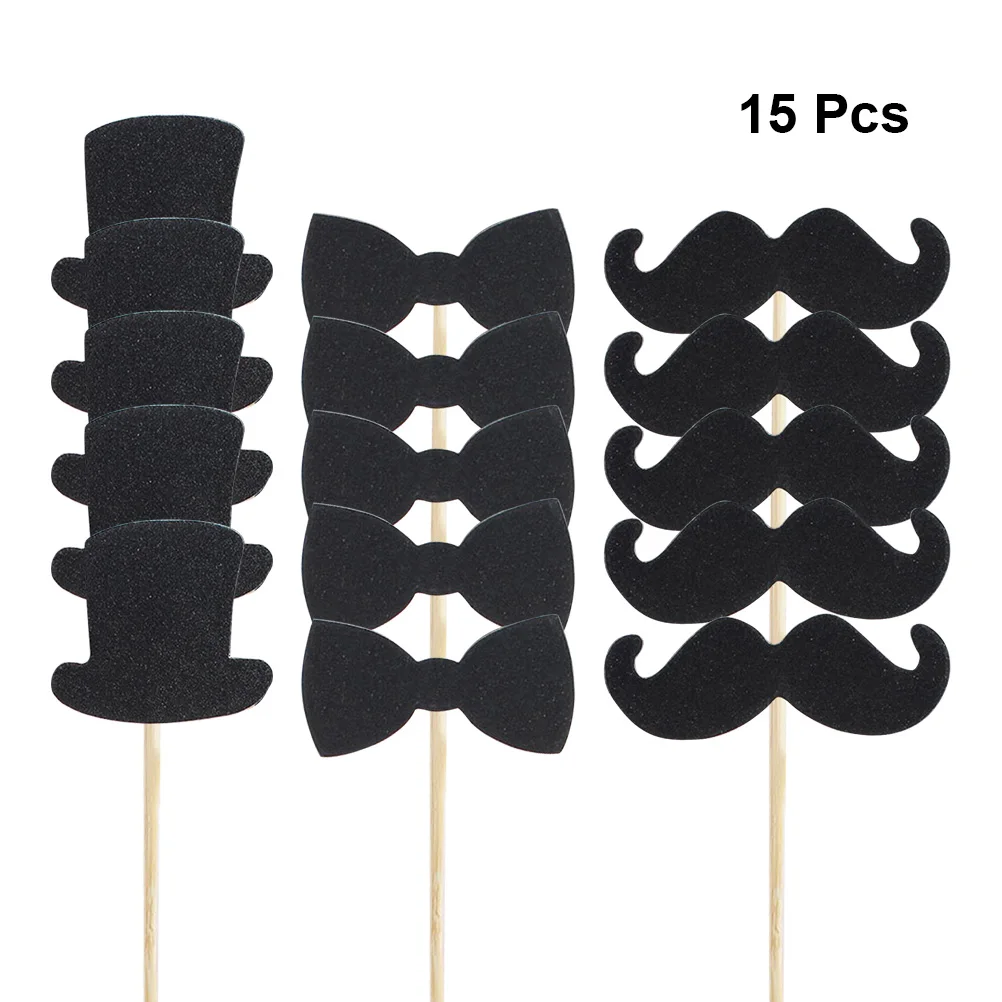 

15pcs Moustache Tie Bownet Hat Cake Topper Picks DIY Cake Decorating Topper Cupcake Toppers For Gathering Birthday Party Favors