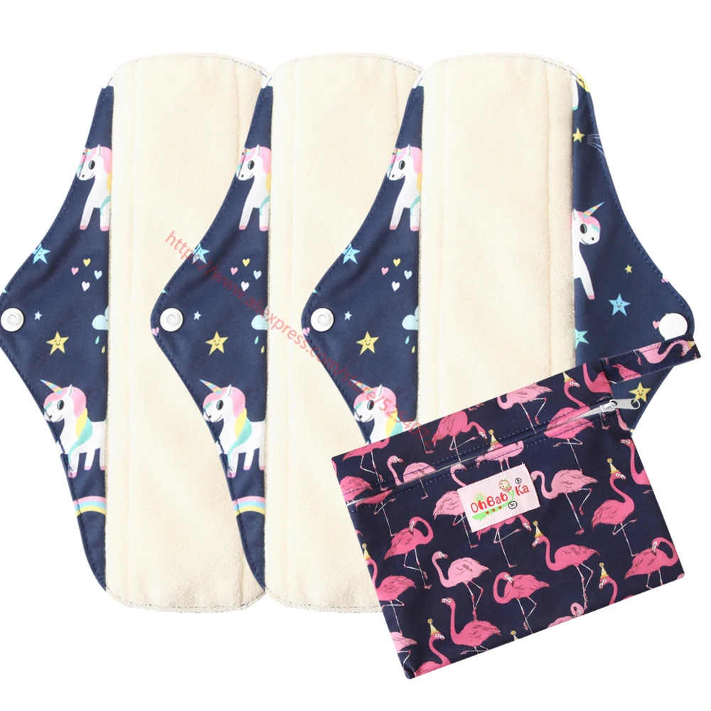 Ohbabyka набор из 3 предметов, женские менструальные прокладки, многоразовые моющиеся прокладки для трусиков, угольный бамбуковый слой, гигиенические прокладки с 1 тканевой влажной сумкой - Color: 11