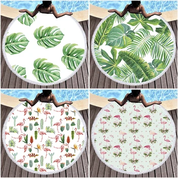 

Flamingo Printed Beach Towel Tropical Plants Microfiber Large Round Towel Beach Kids Gift Summer Yoga Mats Blanket With Tassel