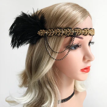 

Women 1920s Feather Headband Wedding Party Flapper Headpiece Fancy Headdress Canival Party Headpiece Charleston Hair Accessories