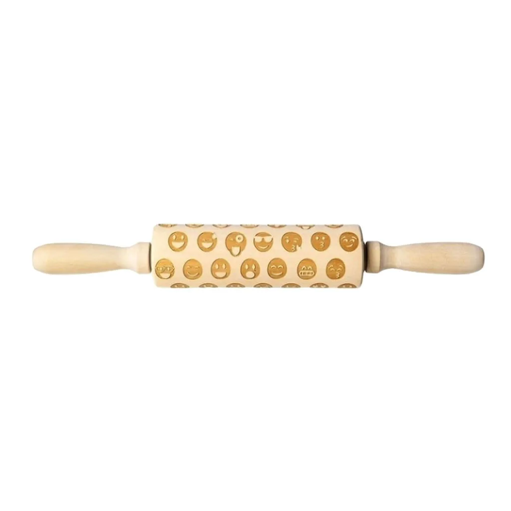 Christmas Rolling Pin Engraved Carved Wood Embossed Rolling Pin Kitchen Tool 35CM Embossing Baking Cookies Biscuit Fondant#5