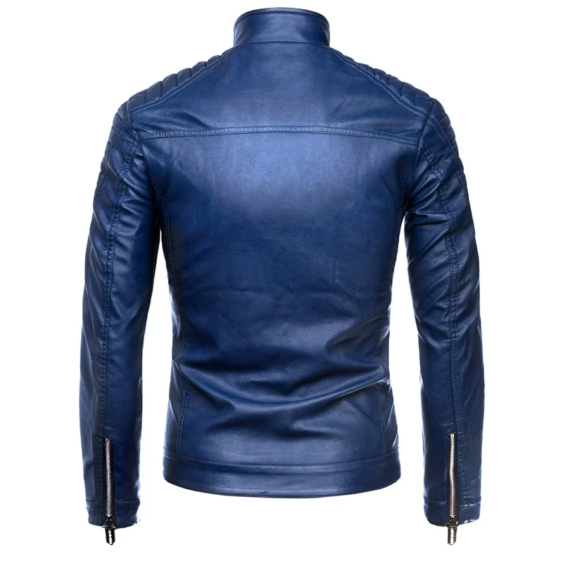 PU Повседневная кожаная куртка мужская весна осень пальто Мотоцикл Байкер Slim Fit пиджаки Мужской черный синий одежда размера плюс M-4XL, ZA321