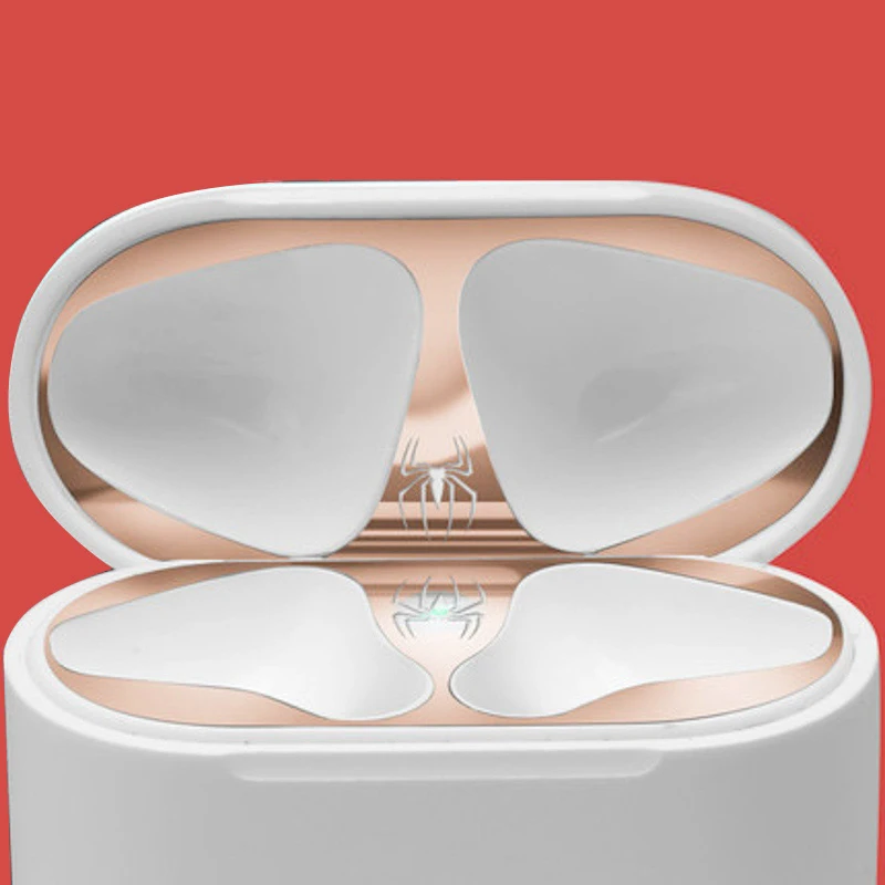 Для Apple AirPods 2 металлическая Пылезащитная Защитная Наклейка защитная крышка для наушников для Airpods 2 Пылезащитная наклейка для AirPods 1 - Цвет: Rose Gold 5