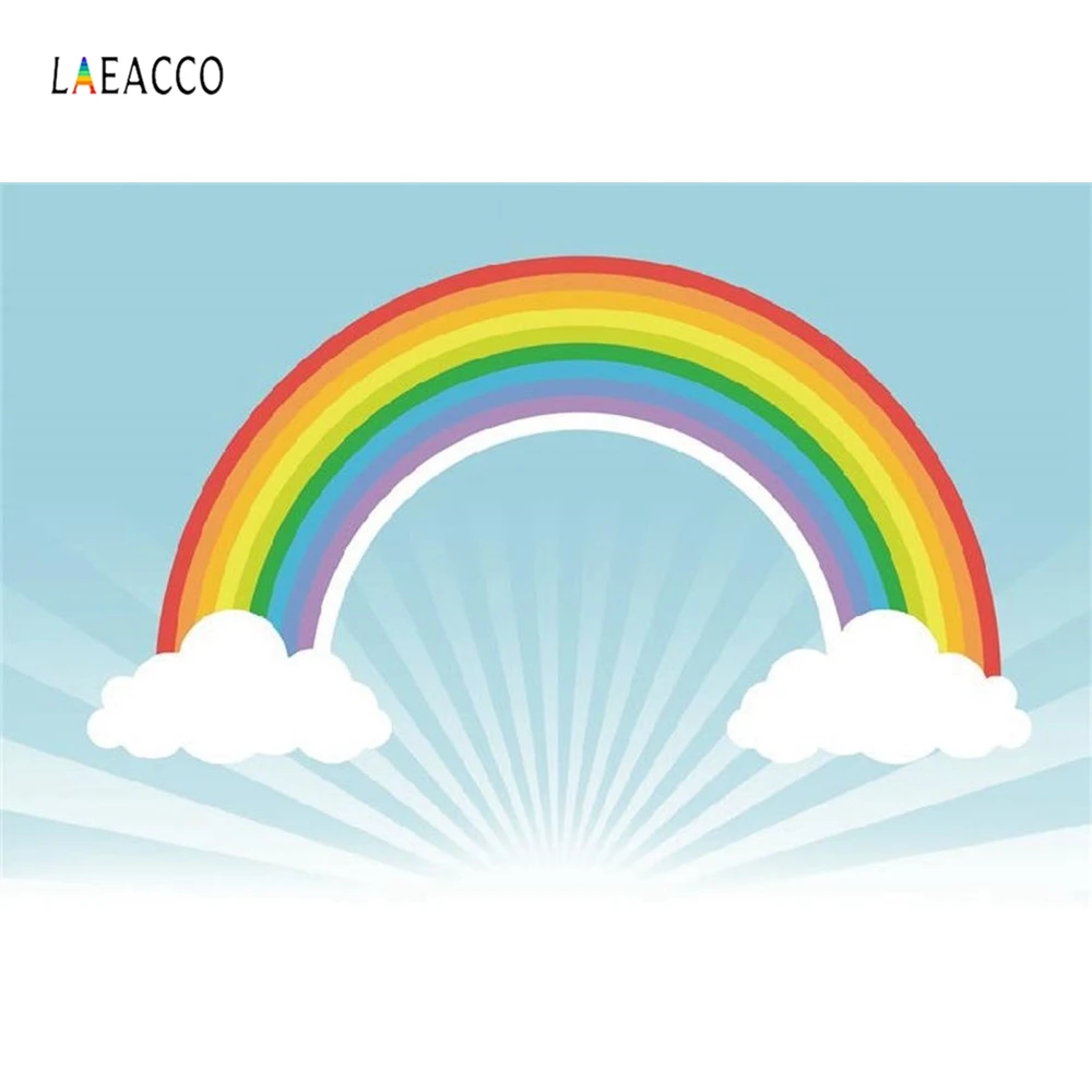 

Laeacco Cartoon Sky Rainbow Baby Birthday Photography Backdrops Customized Photographic Backgrounds For Photo Studio
