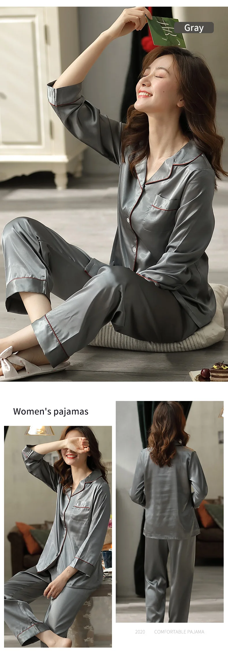 roupas de dormir, imitação de seda, pijamas para mulheres